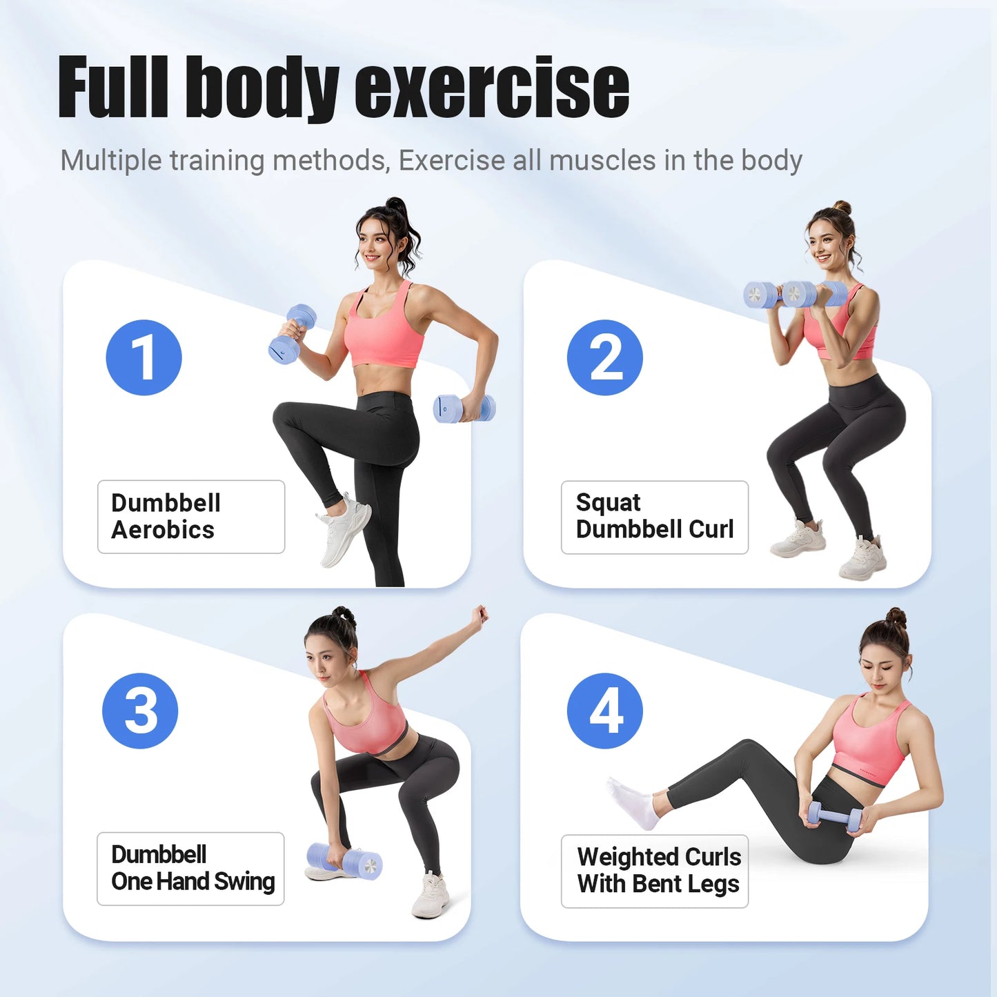 Adjustable Dumbbell Set of 2, 4 in 1 Hand Weights for Women at Home, Free Weights Dumbbells Each 2.2Lb 4.4Lb 6.6Lb 8.8Lb