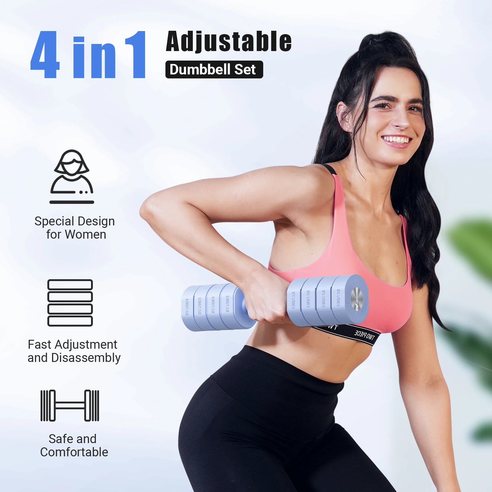 Adjustable Dumbbell Set of 2, 4 in 1 Hand Weights for Women at Home, Free Weights Dumbbells Each 2.2Lb 4.4Lb 6.6Lb 8.8Lb