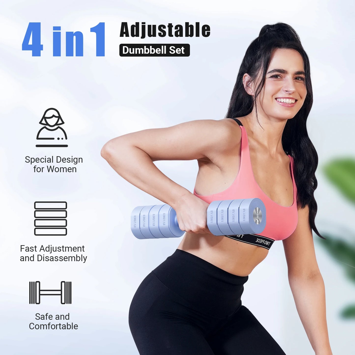 Adjustable Dumbbell Set of 2, 4 in 1 Hand Weights for Women at Home, Free Weights Dumbbells Each 2.2Lb 4.4Lb 6.6Lb 8.8Lb